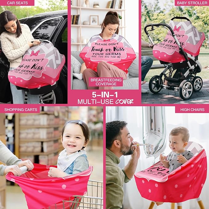 Metplus No Touch Sign Car Seat Cover for Babies, Mom Nursing Covers Breastfeeding Scarf, Multi Use Infant Carseat Canopy for Newborn Carrier/Stroller/Shopping Cart, Baby Shower Gifts for Boy Girl