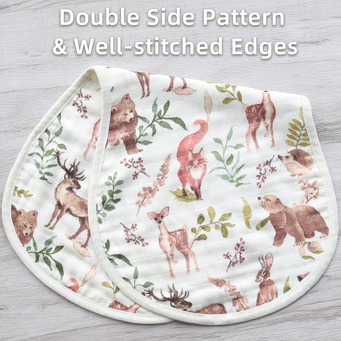 LifeTree Muslin Baby Burp Cloths - Soft 2 Pack Viscose from Bamboo Cotton Large 22'' by 10'' Absorbent Milk Spit Up Rags - Burping Cloths for Newborn, Girls Boys, Woodland Animals & Pine Tree