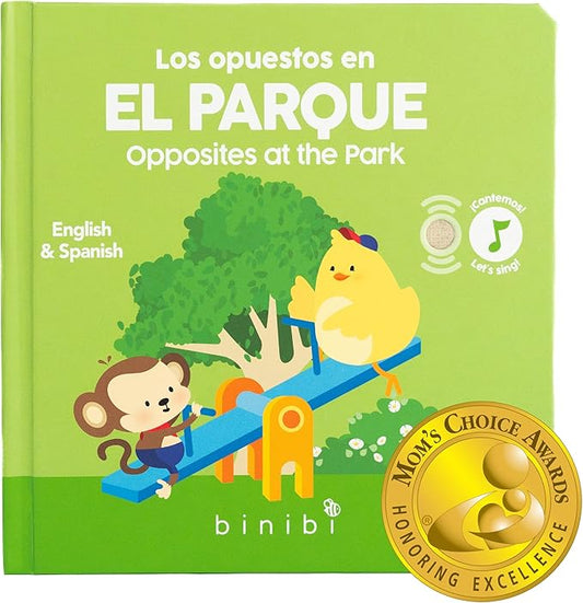 Binibi Spanish Musical Book for Babies & Toddlers 1-3 | Opuestos en el Parque | Bilingual Sound Book
