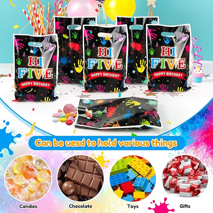 Hi Five Painting Party Favor Bags - 50Pcs Colorful Art Paint Goody Candy Treat Gift Bags, Artist Drawing Theme Plastic Birthday Party Favor Supplies Decorations for Kids Boys Girls