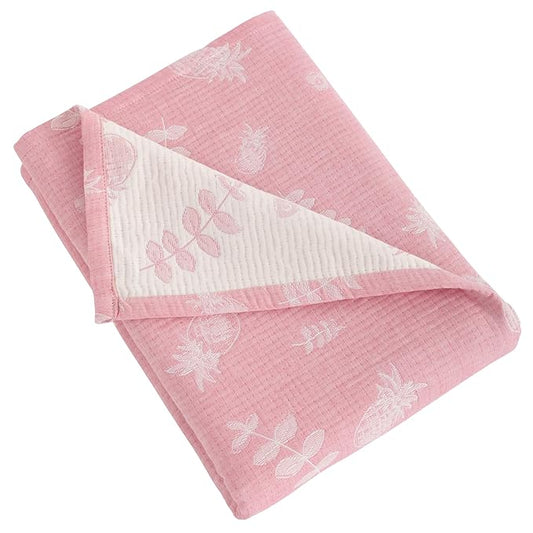 NTBAY 3 Layer Toddler Blanket, Muslin Cotton Jacquard Bed Blankets, Lightweight Thermal Baby Blanket, Super Soft and Warm Crib Blanket for All Seasons, Decoration Gift, 30"x40", Pink Pineapple