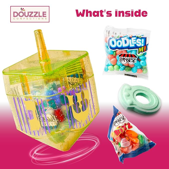 DOUzzle Hanukkah Candy Dreidels for Kids, Driedel Filled with Treats (Pack of 3) Hanukah Party Favors, Happy Chanuka Sweet Treat & Gifts - Kosher Parve