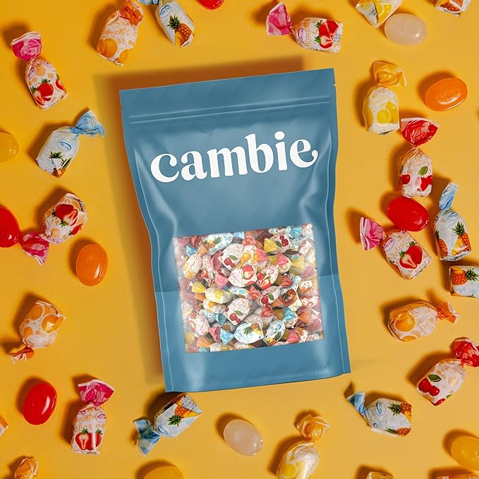 Assorted Fruit Hard Candy Individually Wrapped by Cambie, 4 lbs of Fruit Candy with a Deliciously Sweet Hard Exterior with a Soft, Decadent Filled Center