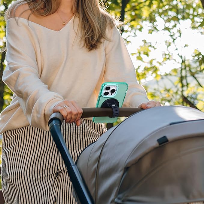 Magnetic Phone Holder for Stroller, Shopping Cart & Golf Push Cart | Handlebar Phone Mount for MagSafe | Strap with Strong Magnet for Mag Safe | Stroller Accessories for Uppababy, Nuna, Bugaboo...