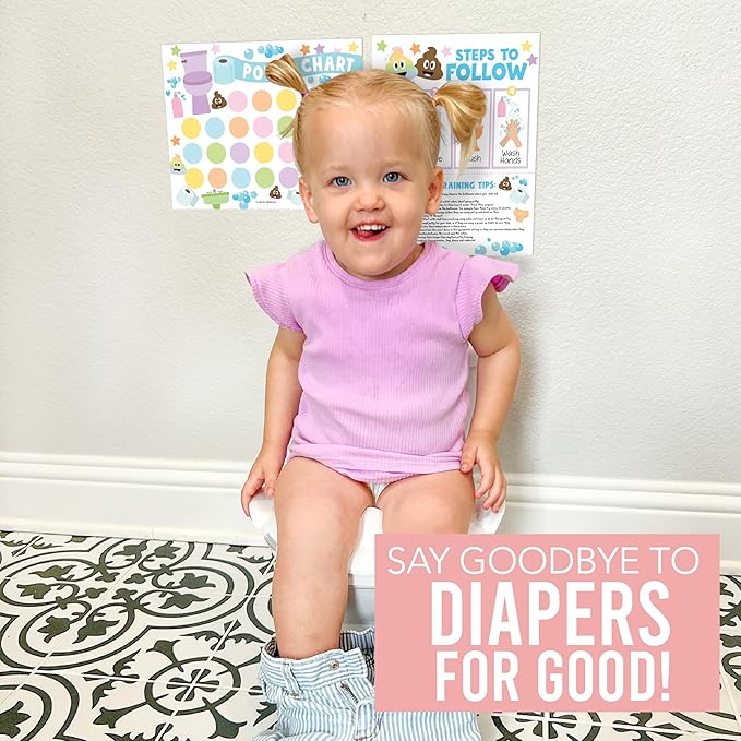 Hadley Designs Potty Training Chart for Girls with Fun Reward Stickers – 10 Potty Chart for Toddlers Girls, 8.5x11" Potty Training Sticker Chart for Toilet Success, Pastel Reward Chart for Kids