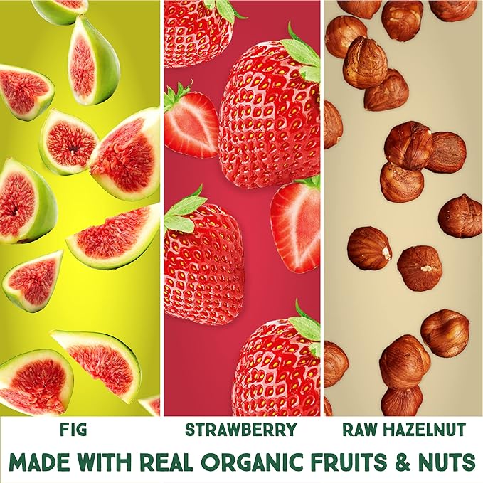 Happy Village Organic Fruit & Nut Bars, STRAWBERRY | Gluten Free, No Refined Sugar, Kosher, Non-GMO, Vegan, Good Source of Fiber | Organic Healthy Snack Bars (16 bars, 1.4 OZ each)