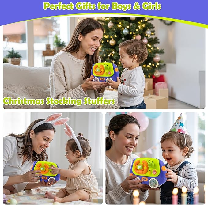 Ayyomo 3 in 1 Montessori Toys Bus, Light Up Baby Musical Toys for Toddlers 1-3 Year Old, Road Trip Busy Board for Car Seat Travel Essential, 2 Bell Wheel Sensory Toys, Birthday Gift for Boy Girl Kid