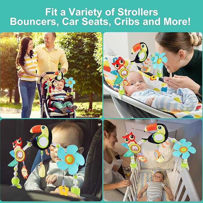 Adjustable Arch Bassinet Toys for Infant & Toddlers, Stroller Arch, Baby Crib Toys with Fascinating Hanging for Stimulating Baby’s Senses and Developing Motor Skills