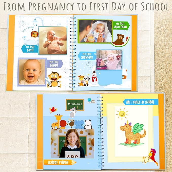 Baby Memory Book for Boy or Girl | First 5 Years Keepsake Journal Baby Book to Record Milestones and Photos | Gender Neutral Scrapbook for Newborn Babies with 12 Monthly Stickers