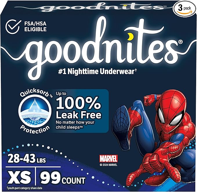 Goodnites Nighttime Bedwetting Underwear, Boys' XS (28-43 lb.), 99 Ct (3 Packs of 33), Packaging May Vary