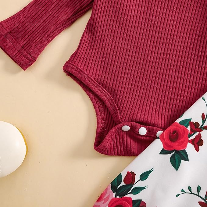 Baby Girls Clothes Ribbed Romper Bodysuit Pants Headband Set Fall Winter Outfits