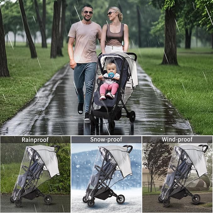 Universal Stroller Rain Cover, Clear Breathable Weather Shield with Waterproof Zipper, 4 Seasons Protection (XL)