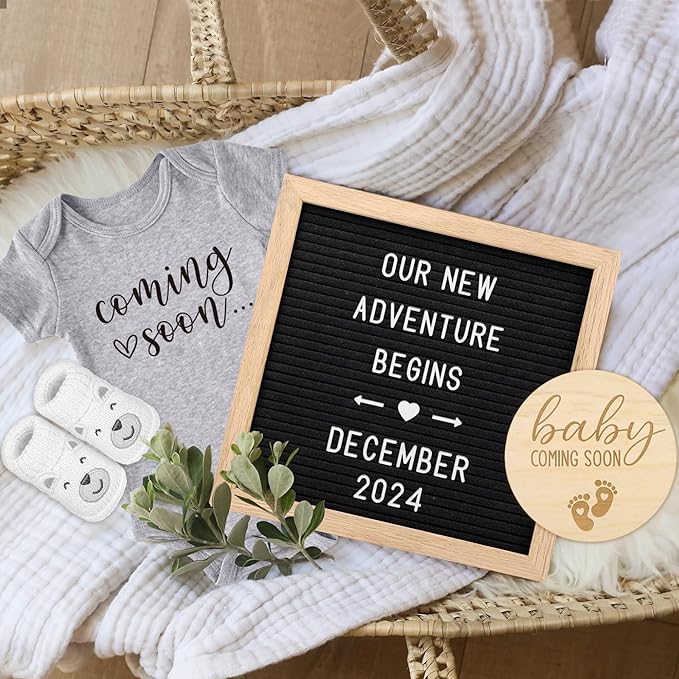 Pregnancy Announcement, Coming Soon Baby Announcement For Grandparents Dad Husband Family, Pregnancy Reveal Ideas, Gender Reveal Baby Shower Gifts -Felt Letter Board, Onesie, Booties, Wooden Sign