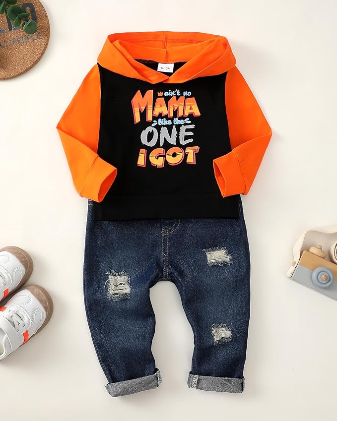 NZRVAWS Baby Boy Clothes Toddler Boy Outfit 2 3 4T 6 12 18 24 Month Fall Winter Hoodie Ripped Jeans Clothing