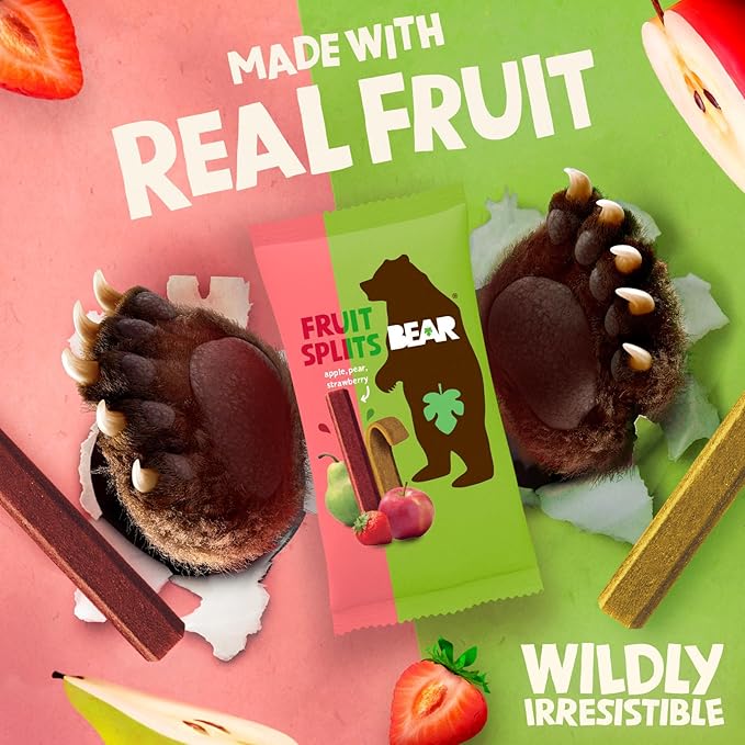 BEAR Real Fruit Snack Splits - Gluten Free, Vegan, and Non-GMO - Apple and Strawberry – Healthy School And Lunch Snacks For Kids And Adults, 0.7 Ounce (Pack of 18)