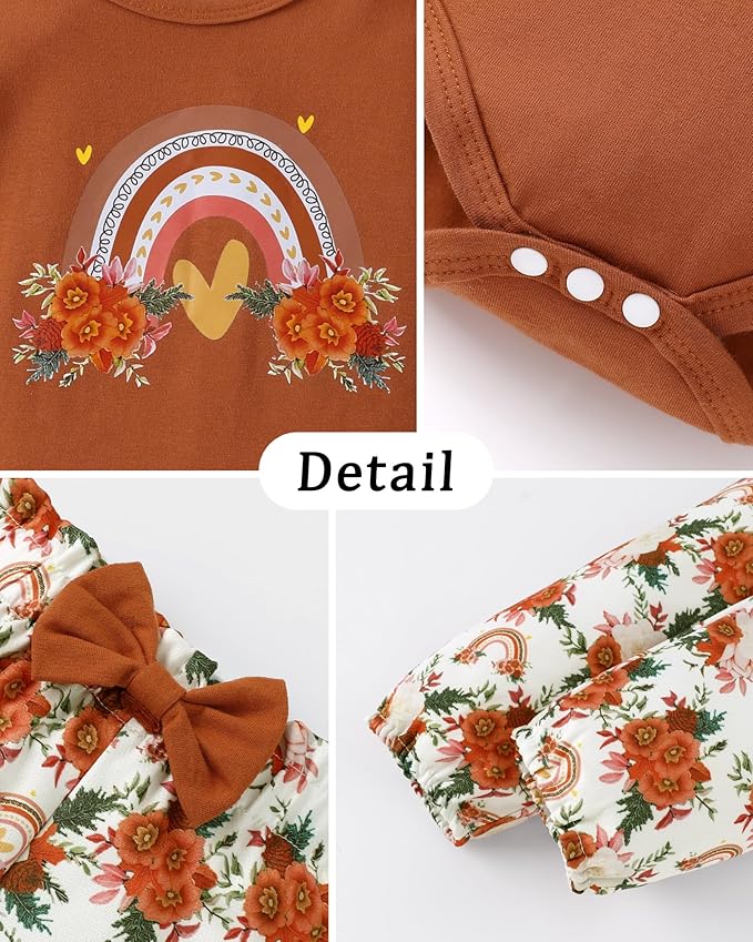 Baby Girl Clothes Newborn Infant Cotton Ruffle Romper+ Floral Pants + Headband Sets Fall Winter Outfits