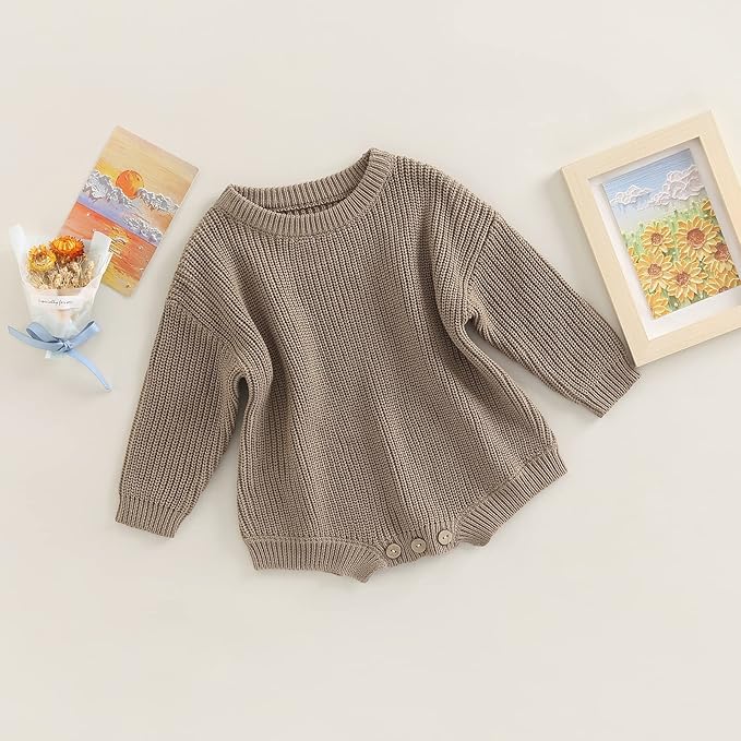 FYBITBO Baby Girl Boy Sweater Knit Oversized Pullover Sweatshirt Romper Onesie Warm Fall Winter Clothes Outfit Newborn
