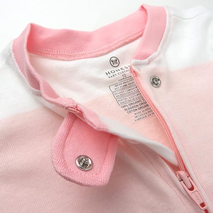 HonestBaby 2-Pack Non-Slip Footed Pajamas One-Piece Sleeper Jumpsuit Zip-Front Pjs 100% Organic Cotton for Baby Girls