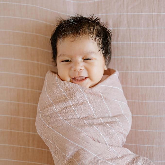 Little Unicorn Premium Cotton Swaddle Baby Blanket | Breathable Fabric | for swaddling, Play, Nursing & More (Mauve Stripe)
