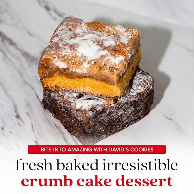 David's Cookies Fresh Baked Gourmet Crumb Cake Food Gift Basket - Gourmet Crumb Cake Assortment With Original Butter, Raspberry Gift Basket - Ideal Gift for Corporate Birthday Fathers Mothers Day Get Well and Other Special Occasions - 2 lb (14 pcs)