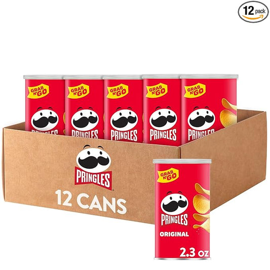 Pringles Potato Crisps Chips, Lunch Snacks, Office and Kids Snacks, Grab N' Go, Original (12 Cans)