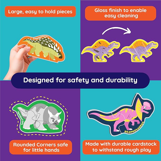 My First Puzzle – Montessori Toy | Dinosaur Montessori Toys Puzzle | Learning Resources Puzzles | 12 Dinosaur Themed Graded Puzzles (2-5 Pieces) | Gifts for Kids for 3 Year Old