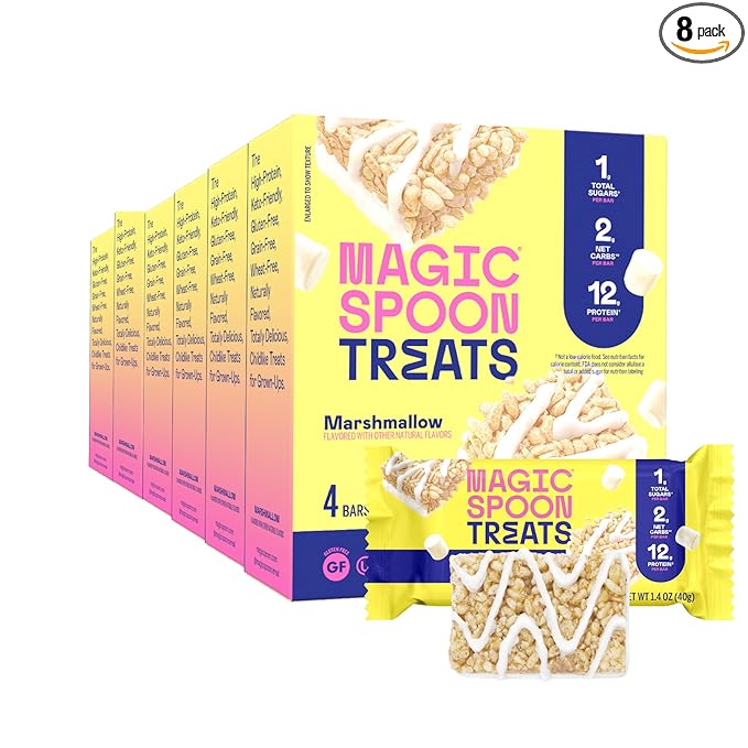 MAGIC SPOON Treats - High Protein, Low Carb, Keto Friendly, 1g of Sugar, Gluten Free, Crispy Treat Protein Bar Cereal Bar, On-The-Go Healthy Snack (Marshmallow, 24 Bars)