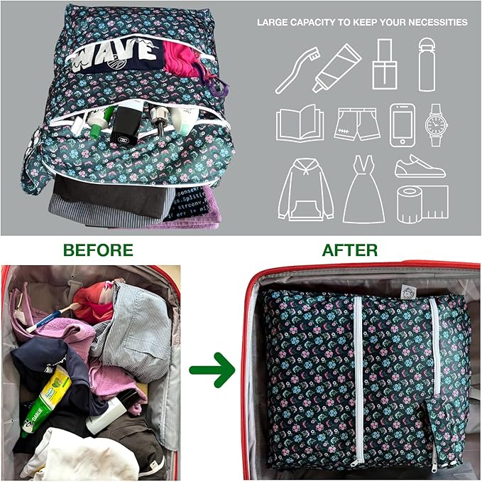 FLOCK THREE 3D Waterproof and Washable Wet Bag Luggage Organiser for Travel storage Stroller Daycare Baby Diapers Yoga Beach Pool Swimsuits Luggage Packing for Travel Accessories (Flower02)