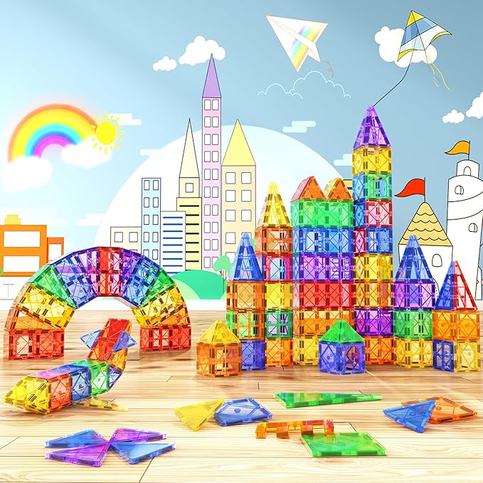 Soyee 102PCS Magnetic Tiles Building Blocks Stem Toys for 3+ Year Old Boys and Girls Montessori Toys Toddler Kids Gifts Parents Approved Sensory Toys