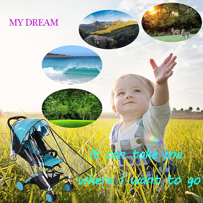 Baby Stroller Rain Cover Umbrella Weather Shield Accessories Universal Size Protect from Rain Wind Snow Dust Water Proof Ventilate Clear Food Grade Materia EVA Plastic Zipper Black (Small)