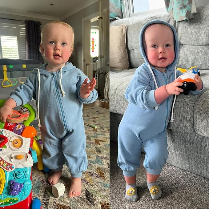 Unutiylo Unisex Baby Boys Girls Long Sleeve Infant Baby Zipper Hooded Jumpsuits Romper Loose Outfit Clothes