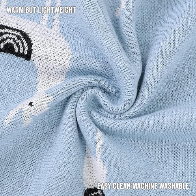 Baby Receiving Swaddle Stroller Blanket - 100% Fine Loomed Cotton Cozy Cuddle Crib Stroller Unisex Quilt Knit Blanket for Newborns Infants Toddler Boys and Girls (Llama - Baby Blue)