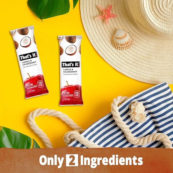 That's it. Apple + Coconut 100% Natural Real Fruit Bar, Best High Fiber Vegan, Gluten Free Healthy Snack, Paleo for Children & Adults, Non GMO No Added Sugar, No Preservatives Energy Food (12 Pack)