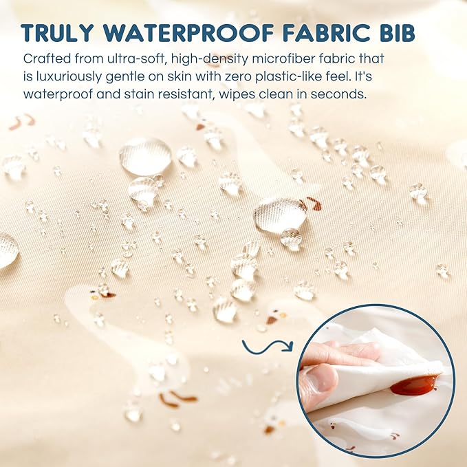 GRSSDER 3-pack Mess Proof Baby Feeding Bibs with Food Catcher Pocket, Soft Lightweight Waterproof Fabric Material with Zero Plastic-like Feel, Adjustable and Easy Clean Toddler Bibs for 6-36 Months