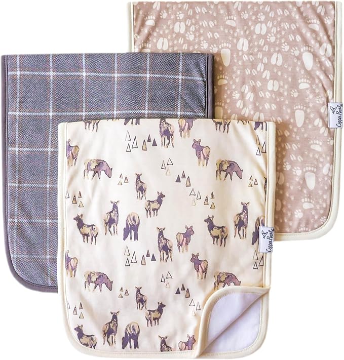 Copper Pearl Premium Baby Burp Cloths - 3-Pack Large Cotton Burp Cloths, Extra Soft Spit Up Rags with 3 Absorbent Layers, Perfect for Baby Boy Gifts (21" x 10" Size, Timber Set)