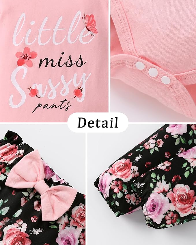 Baby Girl Clothes Newborn Infant Cotton Ruffle Romper+ Floral Pants + Headband Sets Fall Winter Outfits