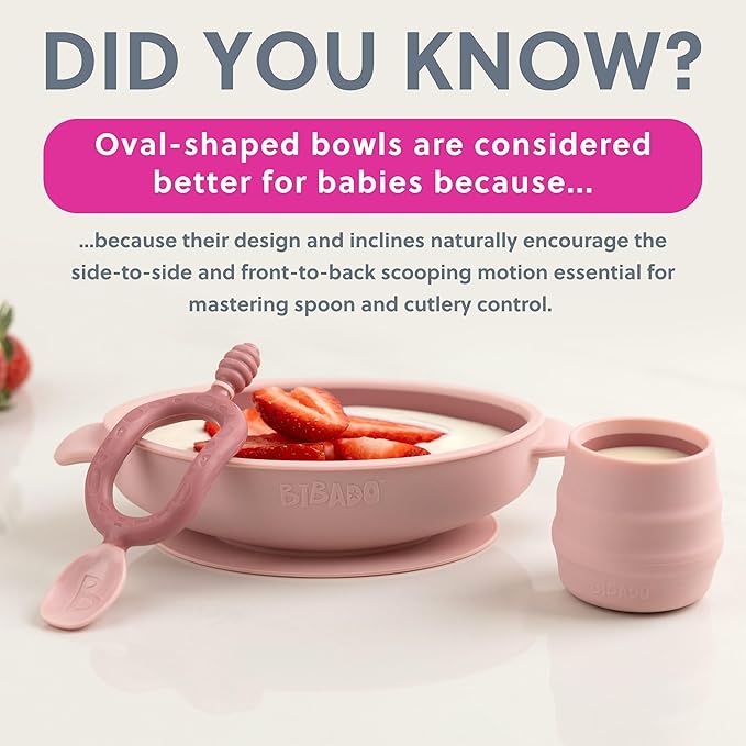 Bibado - Silicone Baby Bowl (Blush) - Stay Put Suction Bowl - Oval Shape - First Meals & Snacks - Durable, Dishwasher & Microwave Safe, BPA Free - Medical Grade - Baby Essentials - 6 Months to 3 Years