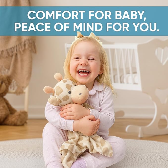 Love By Emi Baby Music Lovey Beige & White Giraffe, Baby Sleep Soother for Crib & Cuddle Bedtime, White Noise with Heartbeat & Lullaby, Plush Sound Toy, Stuffed Animal for Newborns, Infants & Toddlers