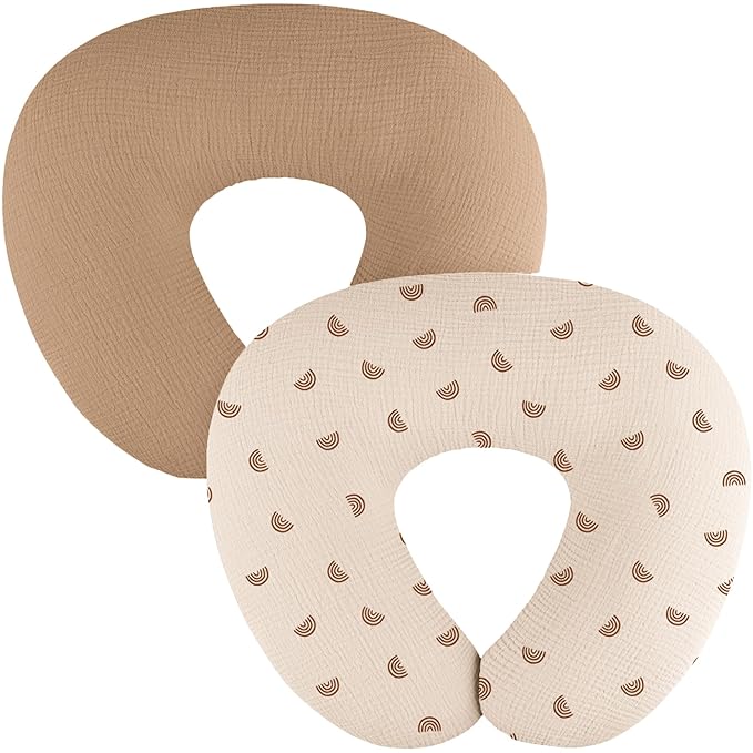 2-Pack Muslin Nursing Pillow Covers, Breathable 100% Cotton Breastfeeding Pillow Slipcovers for Standard Nursing Pillows, Soft Covers for Baby Girls and Boys with Zipper