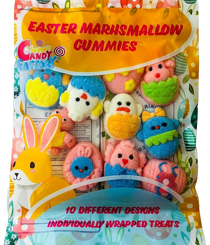 Easter Marshmallow Gummies 10 Different Design,4.5 Oz, Individually Wrapped Gummies in Bag, Gluten Free, Diary Free, Perfect for Egg Hunts!