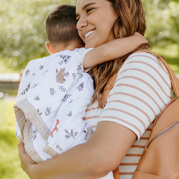 Little Unicorn Newborn Receiving Quilt | Ultra- Soft, Multi-Layered Muslin Fabric | Gift for Newborns & on-The-go (Forest Friends)