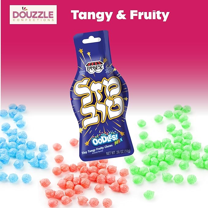 DOUzzle Back To School Oodles Mazal Tov Blue Tiny Tangy Fruity Chews Mix (12 Count, 1 Pack) Individually Wrapped, Party Favor, Goodie Bag & Pinata Filler - Kosher Parve