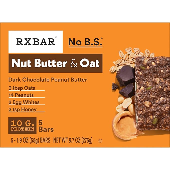 RXBAR Nut Butter and Oat Protein Bars, Protein Snacks, Snack Bars, Dark Chocolate Peanut Butter (6 Boxes, 30 Bars)