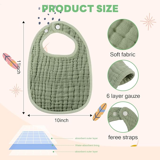 Tallew 8 Pack Baby Bibs and Muslin Burps for Baby Boy Girl Drooling and Teething 20" x 10" Burp Cloths Absorbent Rag Soft Cotton Bibs for Newborn Toddler Infant 0-24 Month Essentials(Vivid Color)