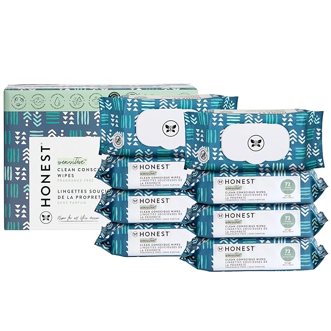 The Honest Company Clean Conscious Multi-Use Wipes | Hypoallergenic + Unscented for Sensitive Skin | Over 99% Water, Compostable, Plant Based, Baby Wipes | Balance Blues, 576 Count