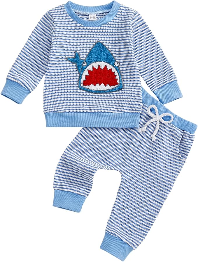 CIYCUIT Toddler Baby Boy Outfits Striped Sweatshirt Pants Clothes Set