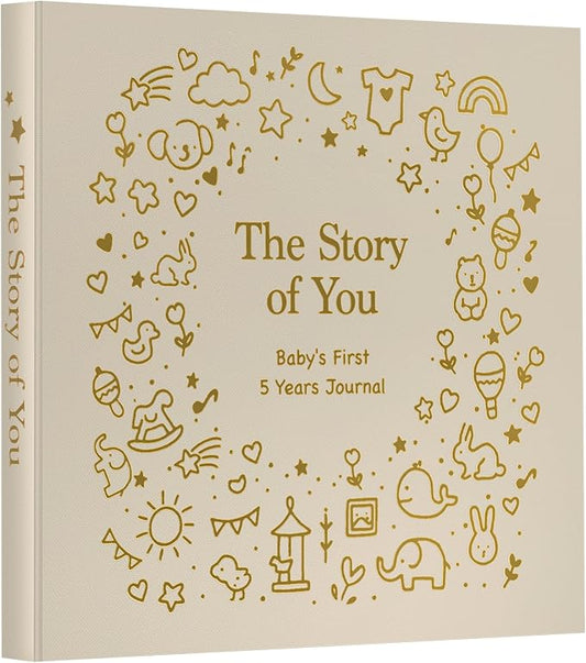 Baby Memory Book First 5 Year Boy or Girl Keepsake Journal Photo Albums Scrapbook, Gifts for Baby Shower First Time Mom New Parents (Toy - Khaki)