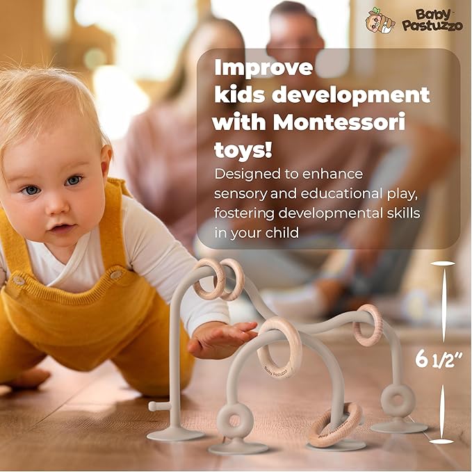 Set of Silicone Feeding Set 6 in 1 and Educational Montessori Toys, for Baby and Infant Toddlers (Beige)