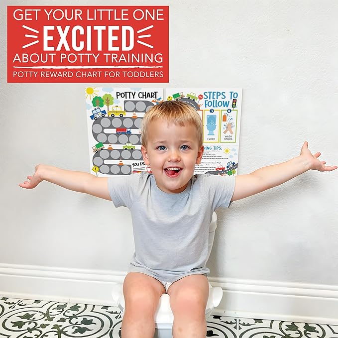 Hadley Designs Potty Training Chart for Boys with Fun Reward Stickers – Sticker Chart for Kids Potty Training, Potty Training Chart for Toddlers Boys, Sticker Chart for Potty Success