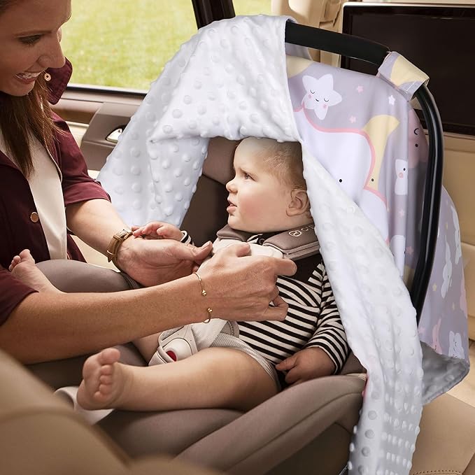 Metplus 2 in 1 Writing Style Baby Car Seat Cover, Car Seat Canopy for Babies, Mom Multiuse Nursing Cover, Minky Baby Carrier Covers, Newborn Boy Girl, Peekaboo Opening